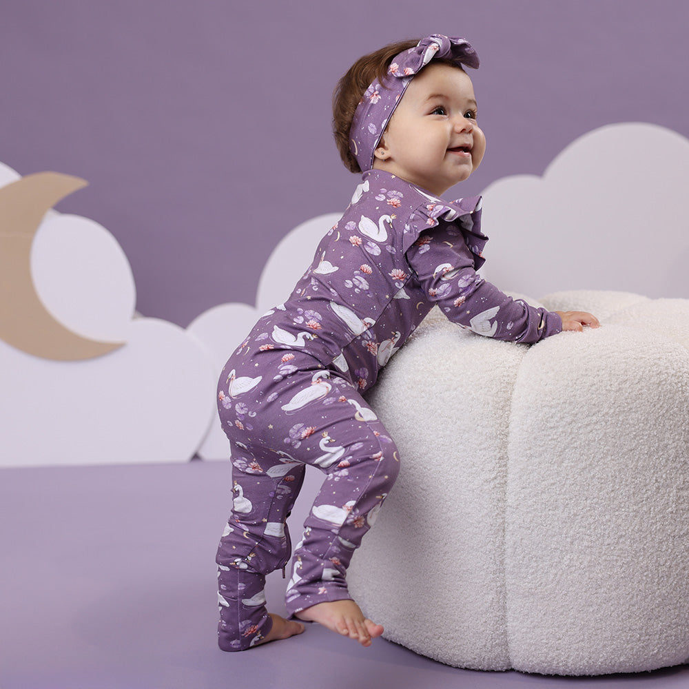 Midnight Swan Organic Snugglesuit Convertible Romper with Frill - View 13