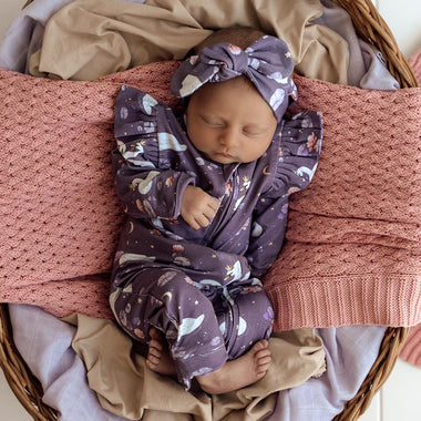 Midnight Swan Organic Snugglesuit Convertible Romper with Frill | Snuggle Hunny