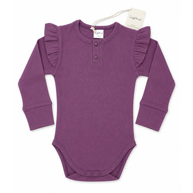 Mulberry Long Sleeve Organic Bodysuit with Frill | Snuggle Hunny