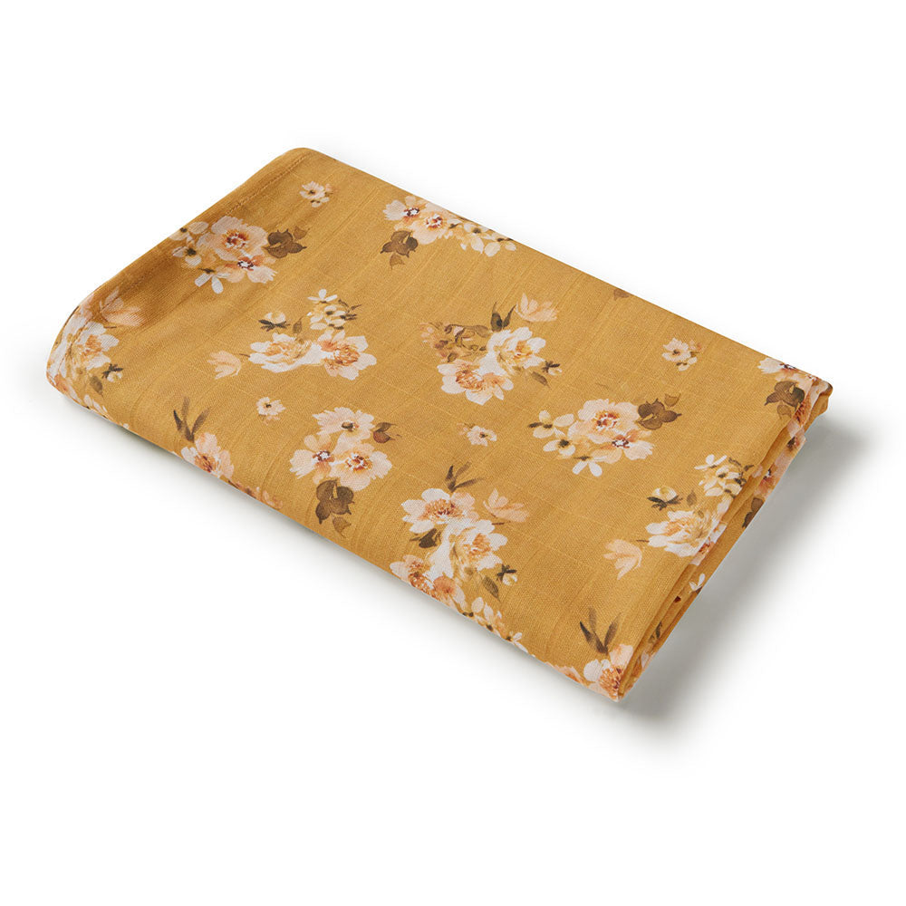 Golden Flower Muslin Wrap Birth Announcement Set - View 4