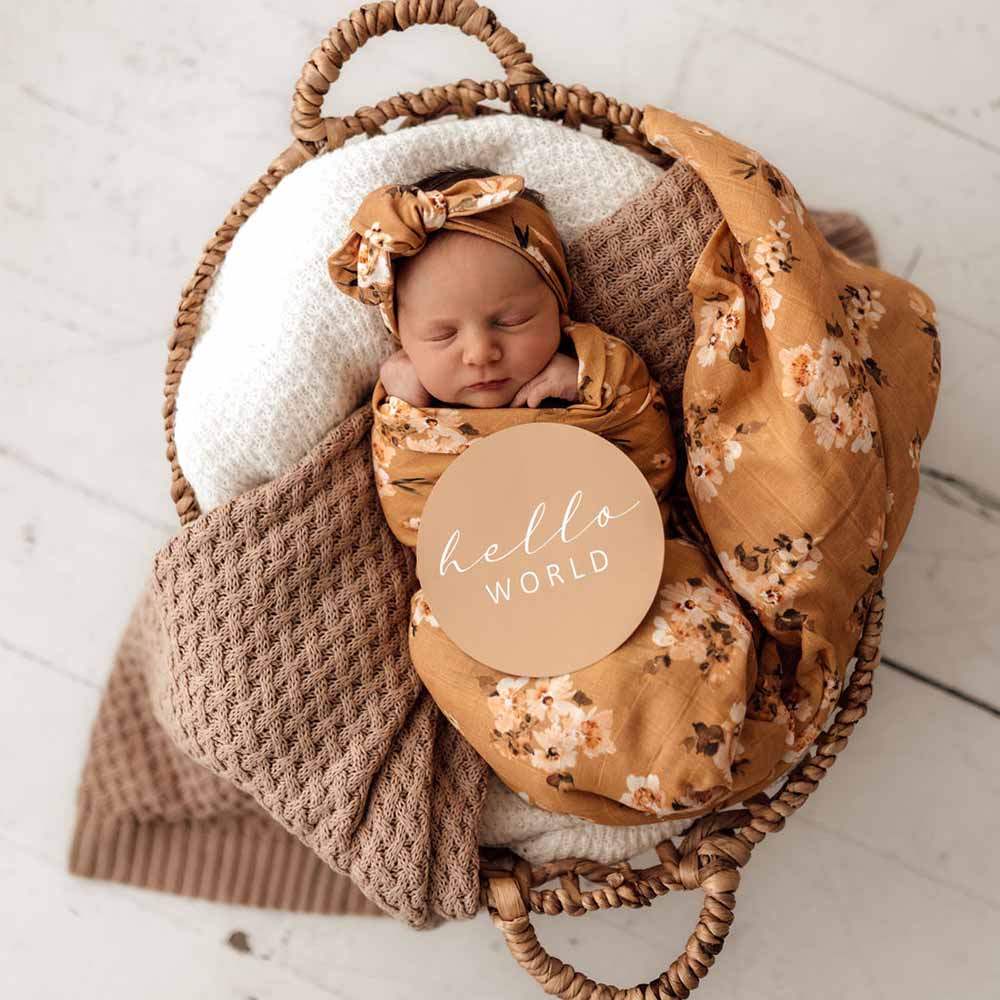 Golden Flower Muslin Wrap Birth Announcement Set - View 5