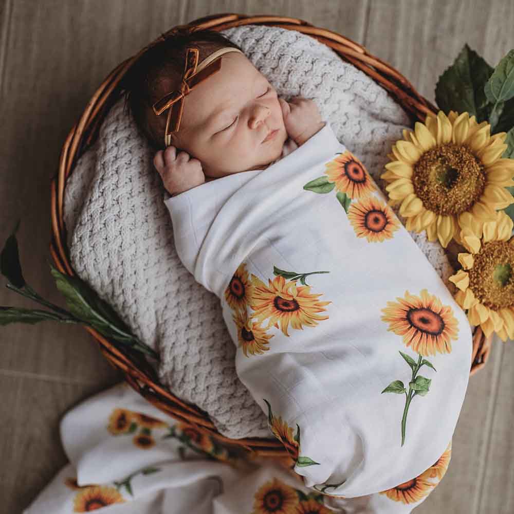 Sunflower Muslin Wrap Birth Announcement Set - View 3