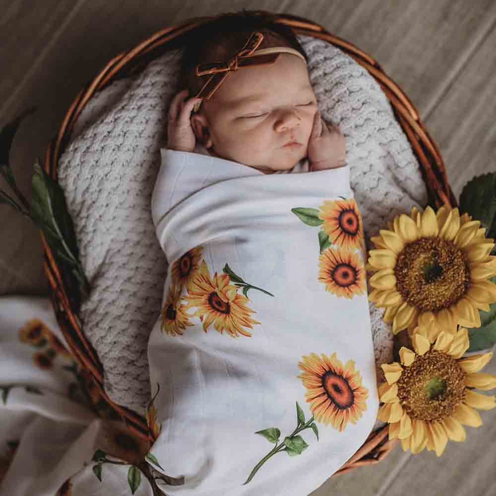 Sunflower Muslin Wrap Birth Announcement Set - View 5