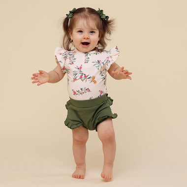 Native Bird Short Sleeve Organic Bodysuit with Frill | Snuggle Hunny