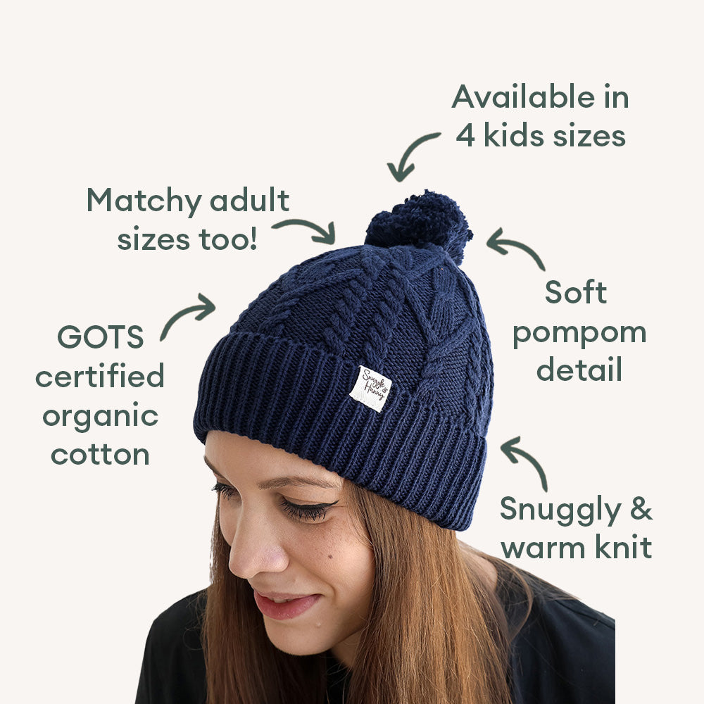 Navy Organic Adult Knit Beanie - View 4
