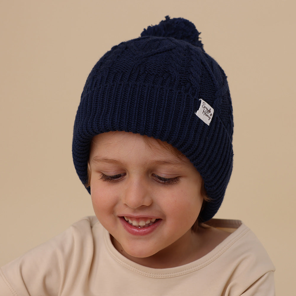 Navy Organic Baby Knit Beanie - View 3