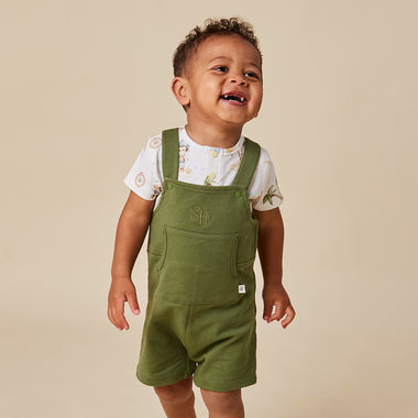 Olive Organic Joey Overall Shorts | Snuggle Hunny