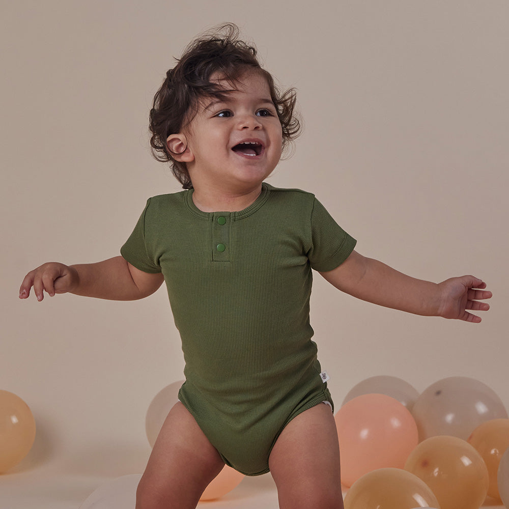 Olive Short Sleeve Organic Bodysuit - View 1