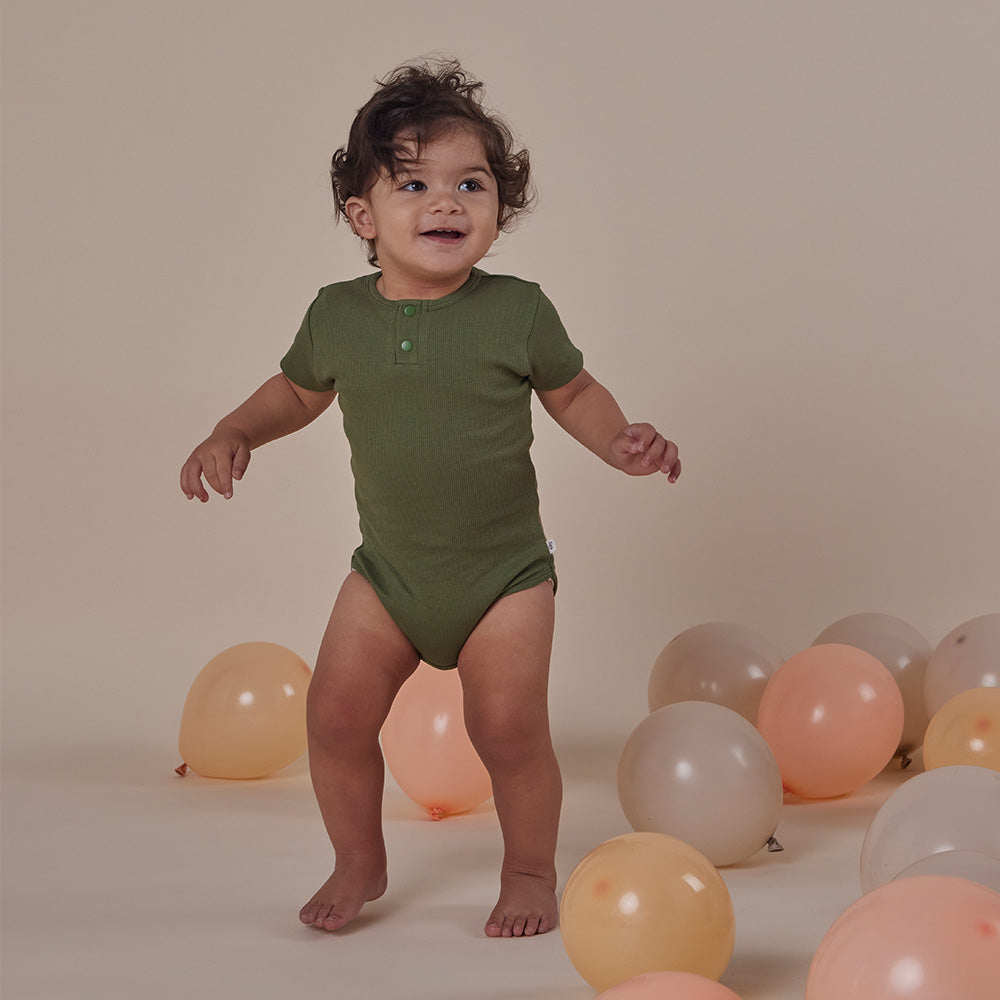 Olive Short Sleeve Organic Bodysuit - View 9