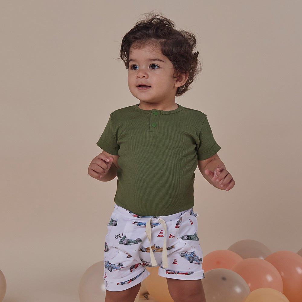Olive Short Sleeve Organic Bodysuit - View 6
