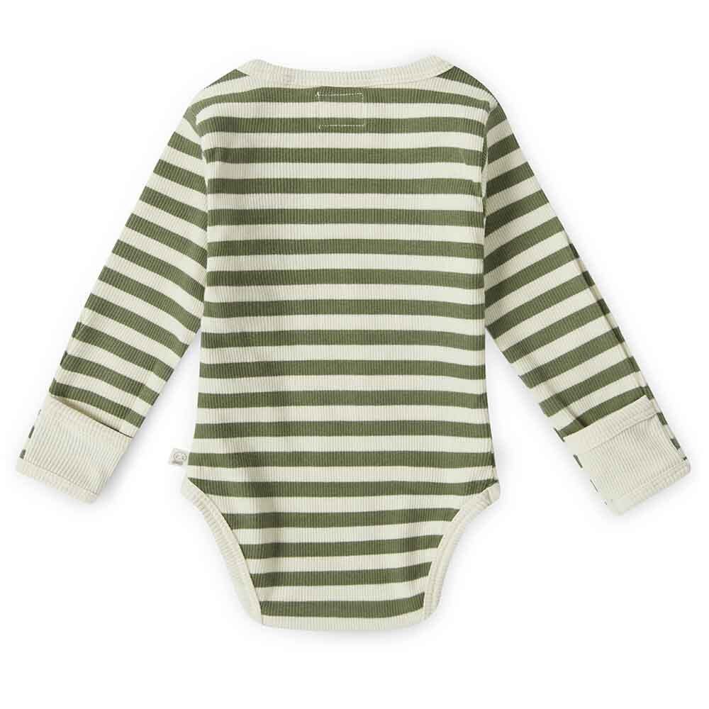 Olive Stripe Long Sleeve Organic Bodysuit - View 3