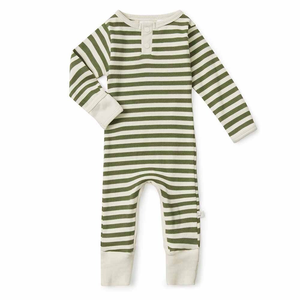 Olive Stripe Organic Growsuit - View 2