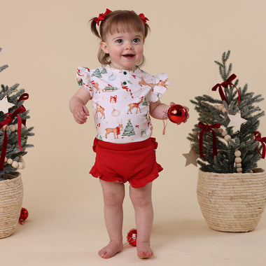 Prancer & Friends Short Sleeve Organic Bodysuit with Frill | Snuggle Hunny