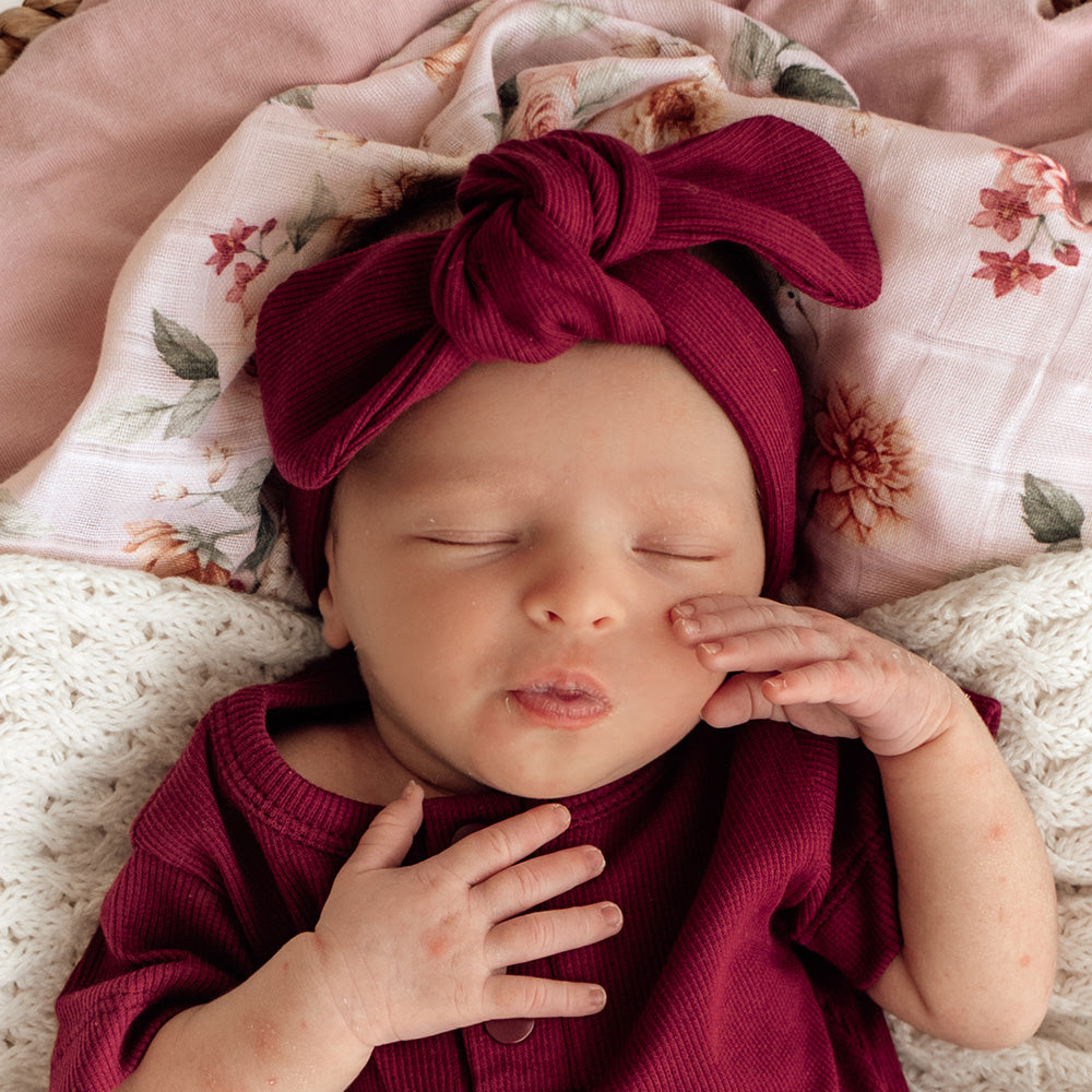 Raspberry Ribbed Organic Topknot - View 6