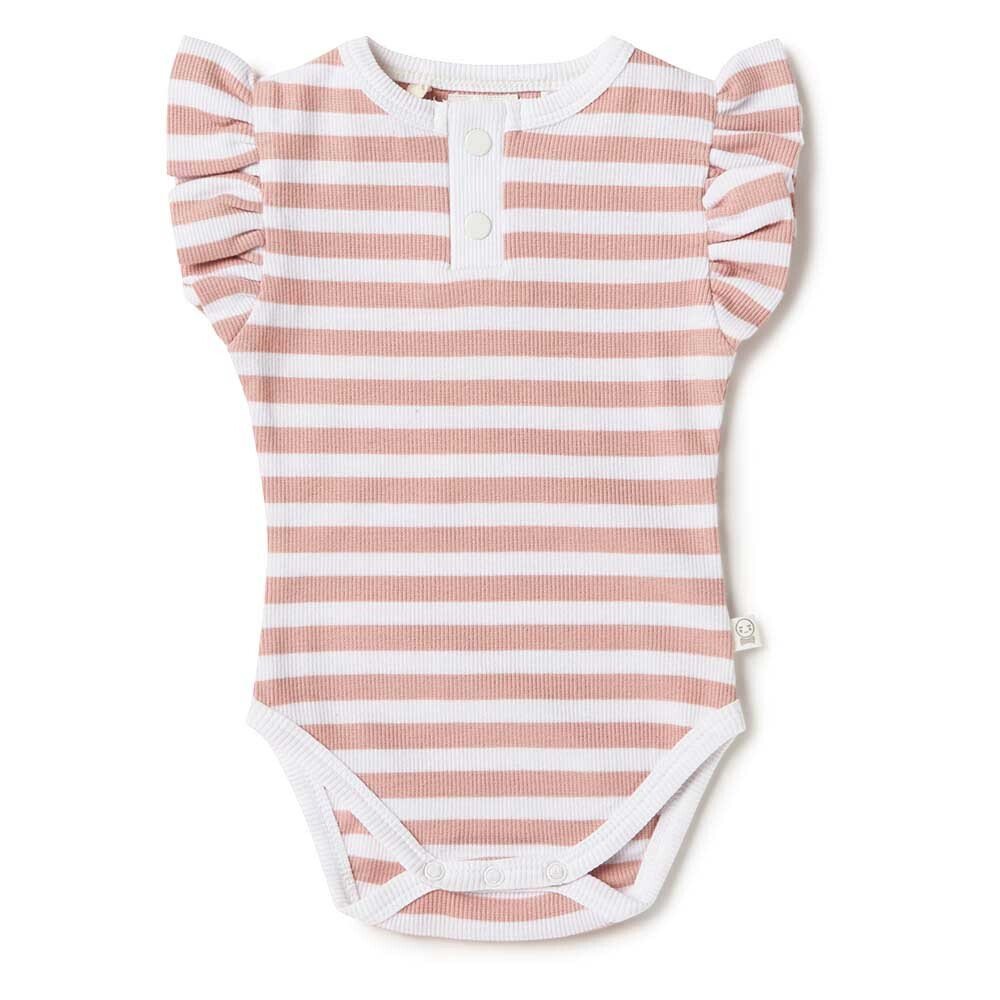 Rose Milk Stripe Short Sleeve Organic Bodysuit - View 2