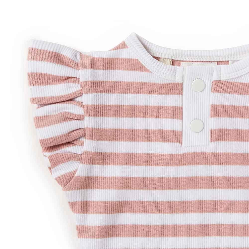 Rose Milk Stripe Short Sleeve Organic Bodysuit - View 5