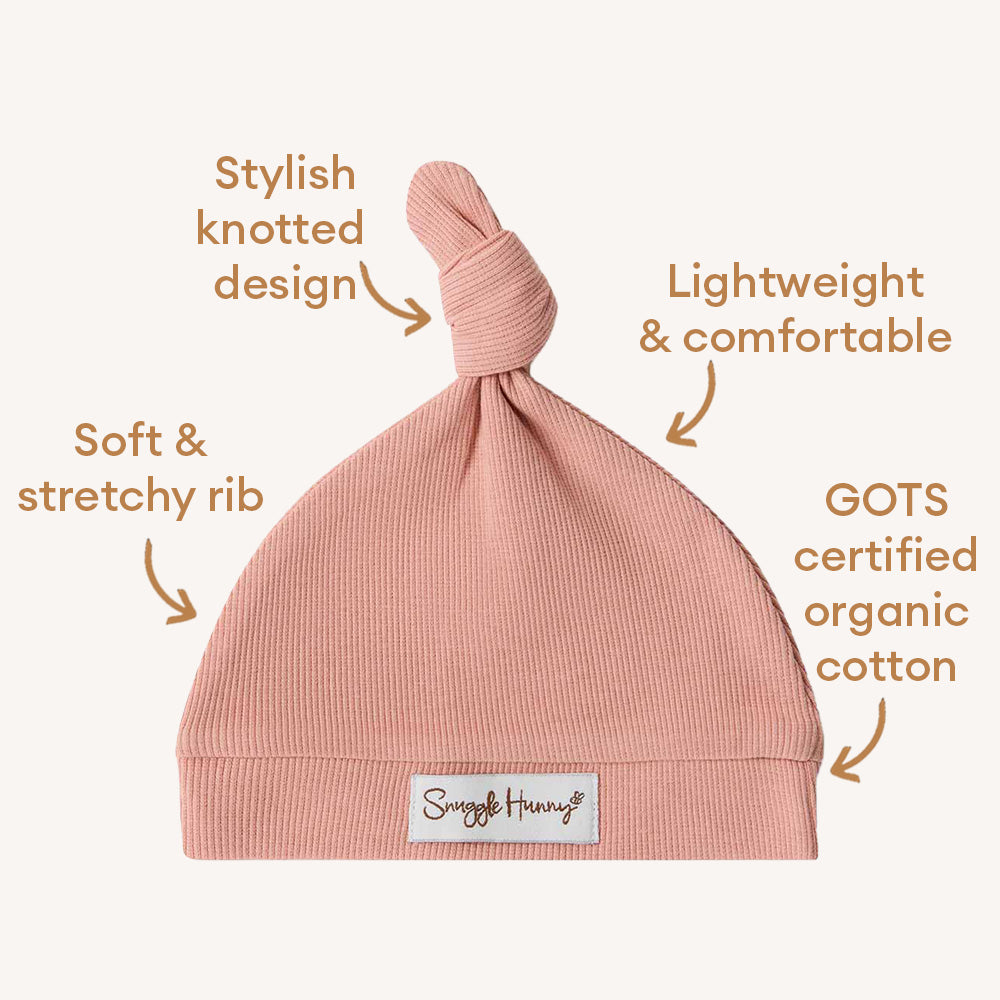 Rose Ribbed Organic Knotted Beanie - View 4