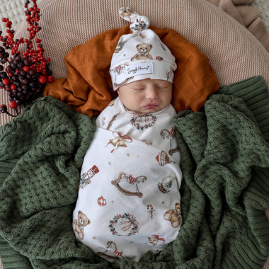 Santa's Toy Shop Organic Jersey Wrap & Beanie Set | Snuggle Hunny