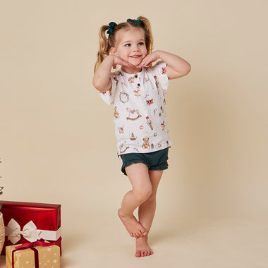 Santa's Toy Shop Organic Short Sleeve Top with Frill | Snuggle Hunny