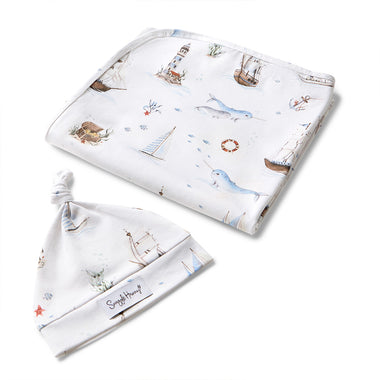Set Sail Organic Jersey Wrap & Beanie Set | Snuggle Hunny
