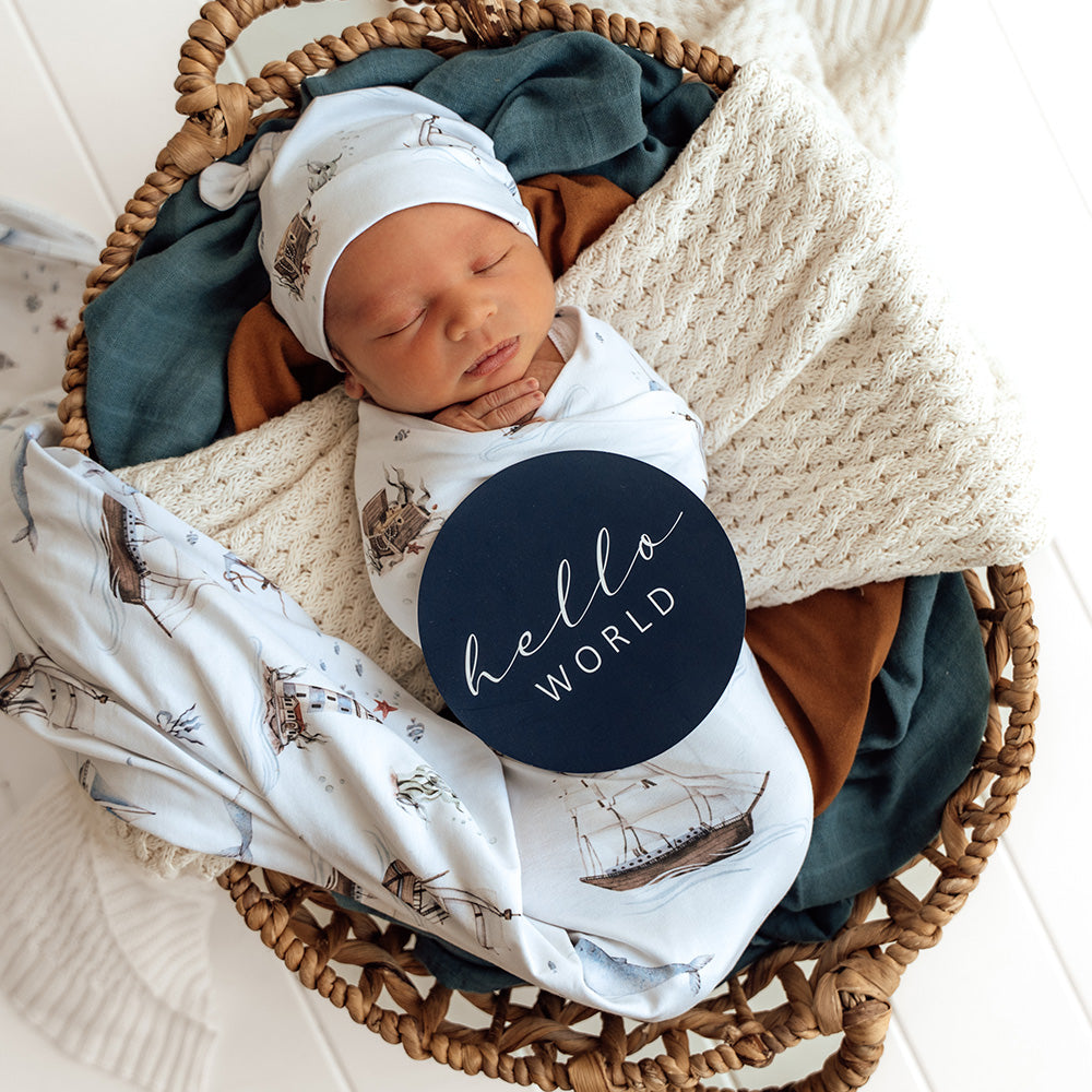 Set Sail Organic Jersey Wrap & Beanie Set - View 5