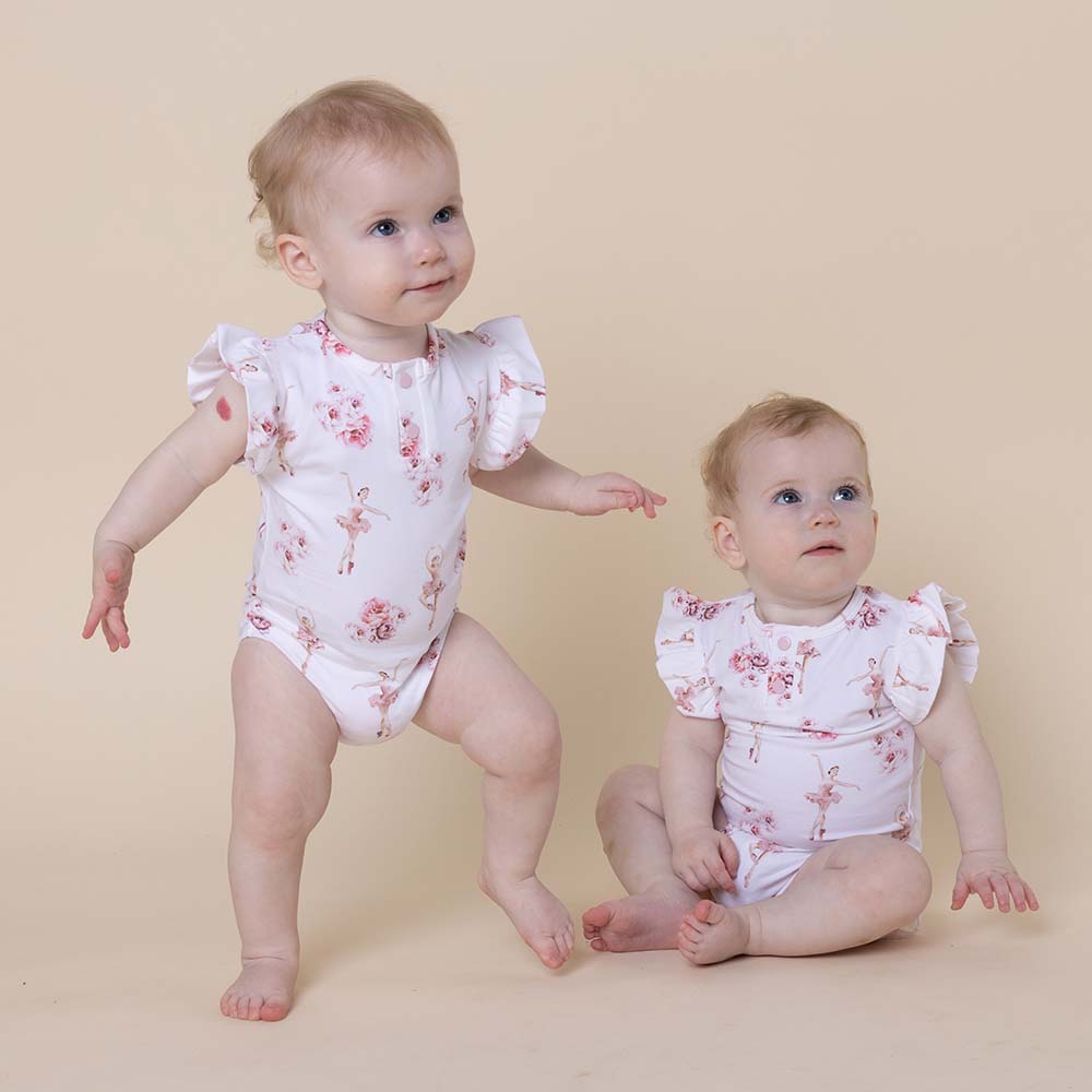 Ballerina Short Sleeve Organic Bodysuit with Frill - View 11