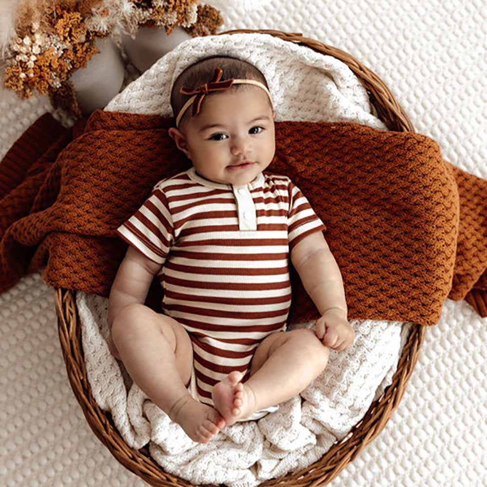 Biscuit Stripe Short Sleeve Organic Bodysuit - View 3