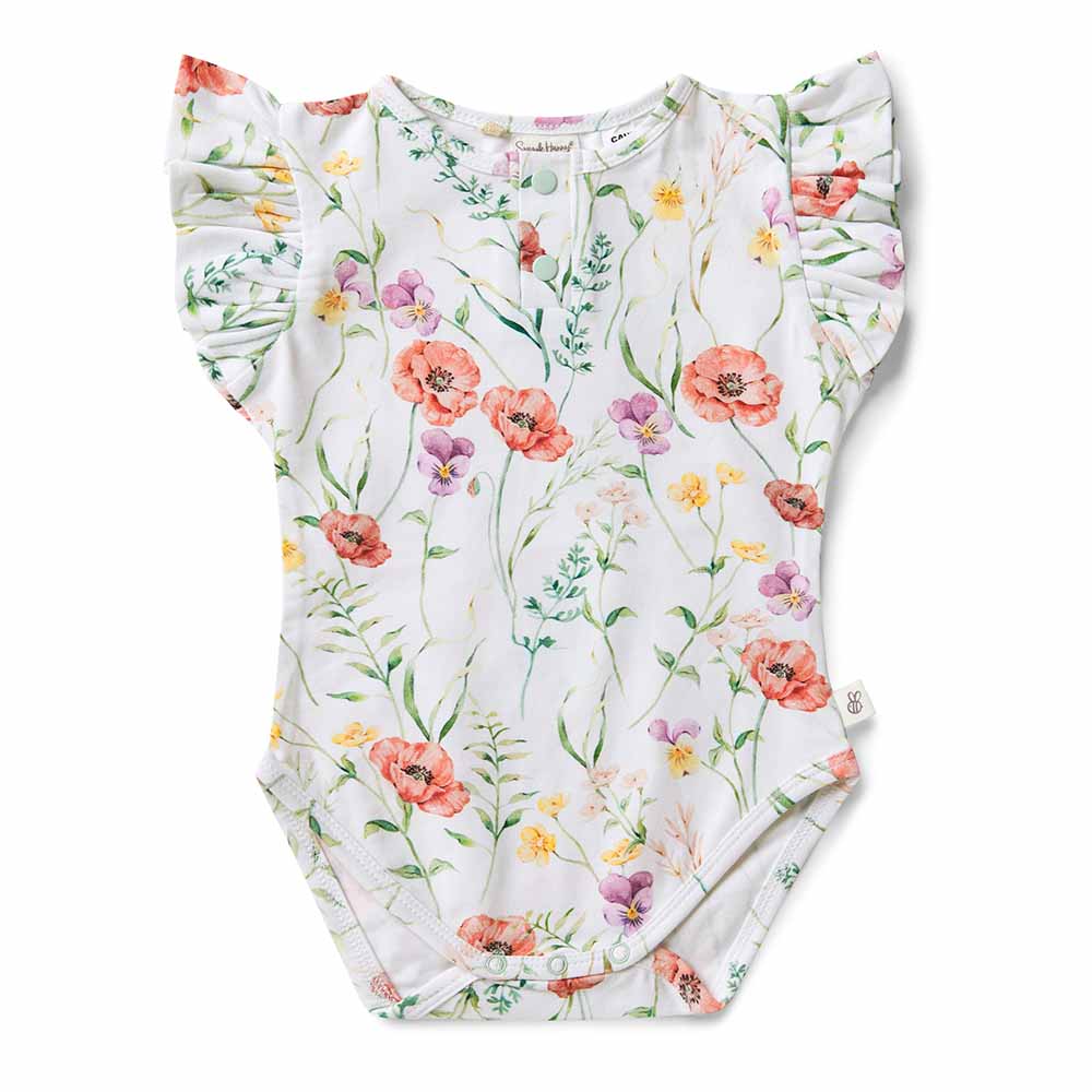 Meadow Short Sleeve Organic Bodysuit with Frill - View 2