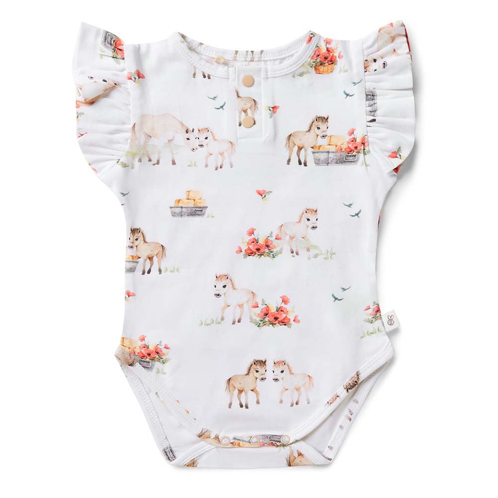 Pony Pals Short Sleeve Organic Bodysuit with Frill - View 2