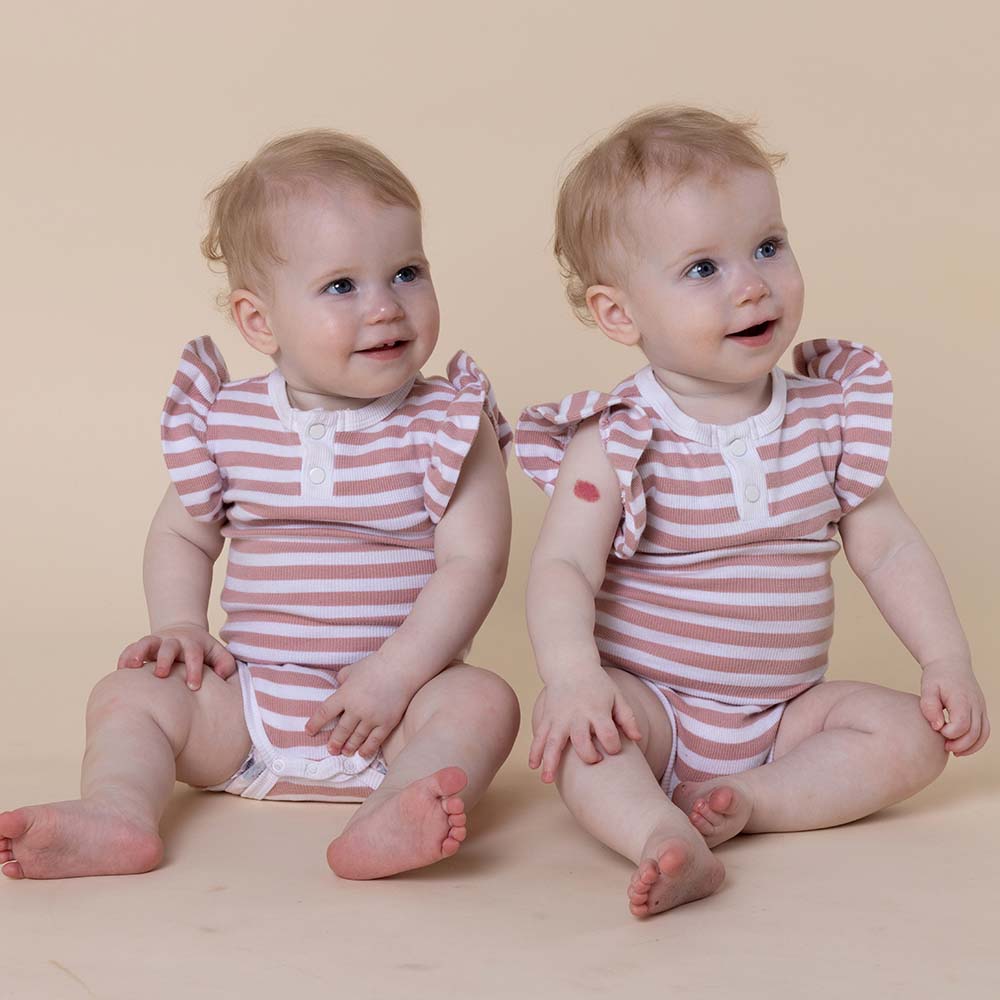 Rose Milk Stripe Short Sleeve Organic Bodysuit - View 10