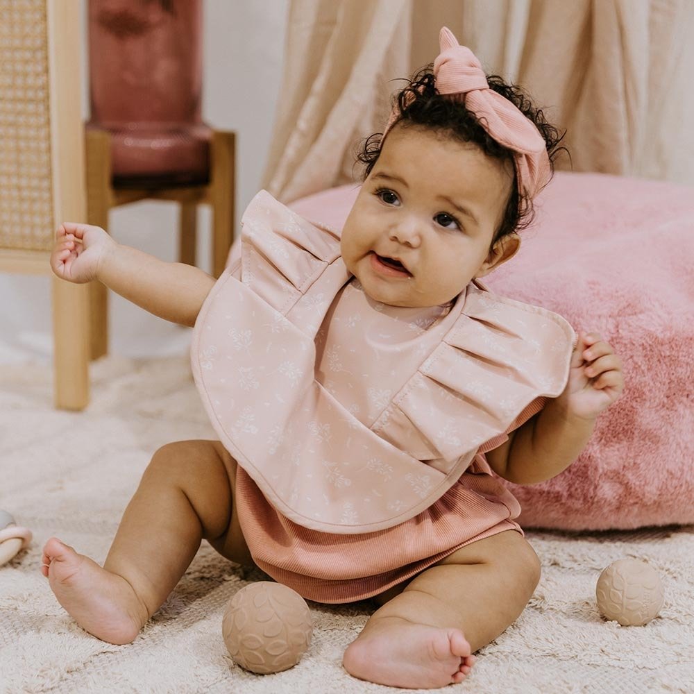 Dusty Rose Flower Frill Snuggle Bib - View 3