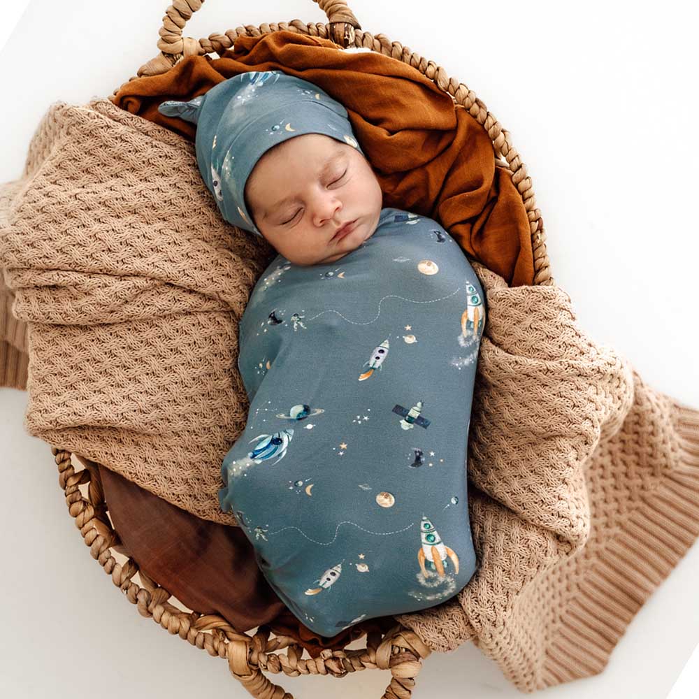 Rocket Organic Snuggle Swaddle & Beanie Set - View 1