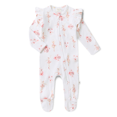 Ballerina Organic Snuggle Sleepsuit Zip Footie with Frill | Snuggle Hunny