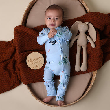 Blue Ocean Organic Snugglesuit Convertible Romper | Snuggle Hunny