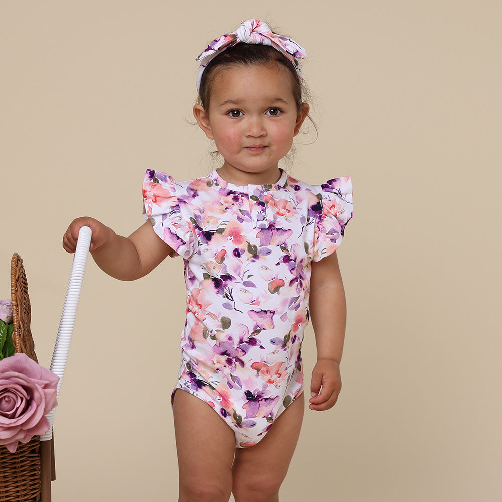 Blushing Beauty Short Sleeve Organic Bodysuit with Frill - View 5