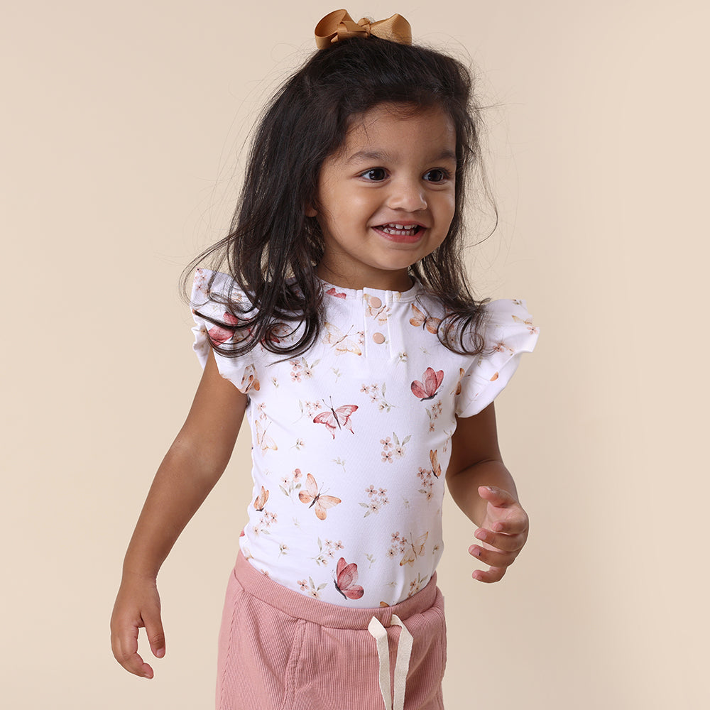 Butterfly Short Sleeve Organic Bodysuit with Frill - View 7