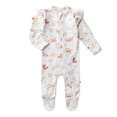 Butterfly Organic Snuggle Sleepsuit Zip Footie with Frill | Snuggle Hunny
