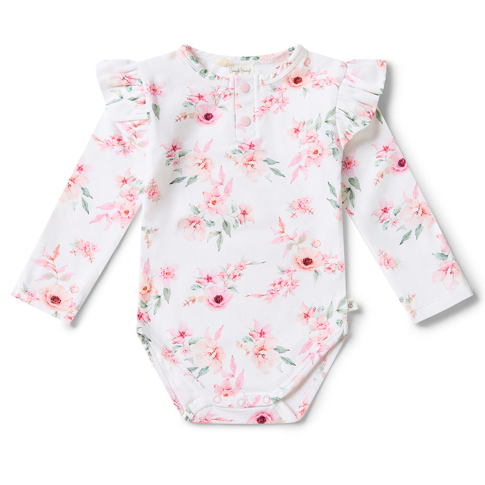 Camille Long Sleeve Organic Bodysuit with Frill - View 2