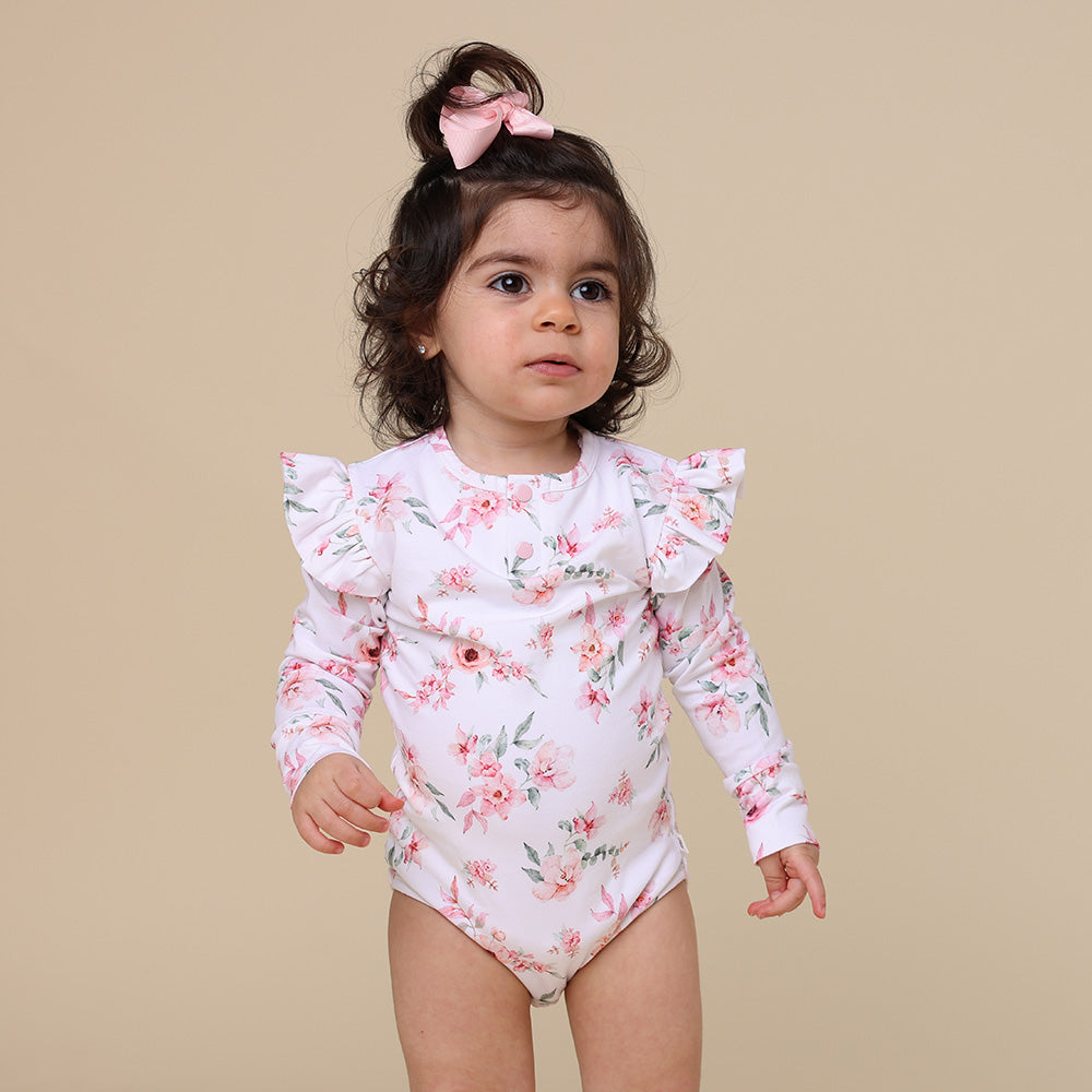 Camille Long Sleeve Organic Bodysuit with Frill - View 7