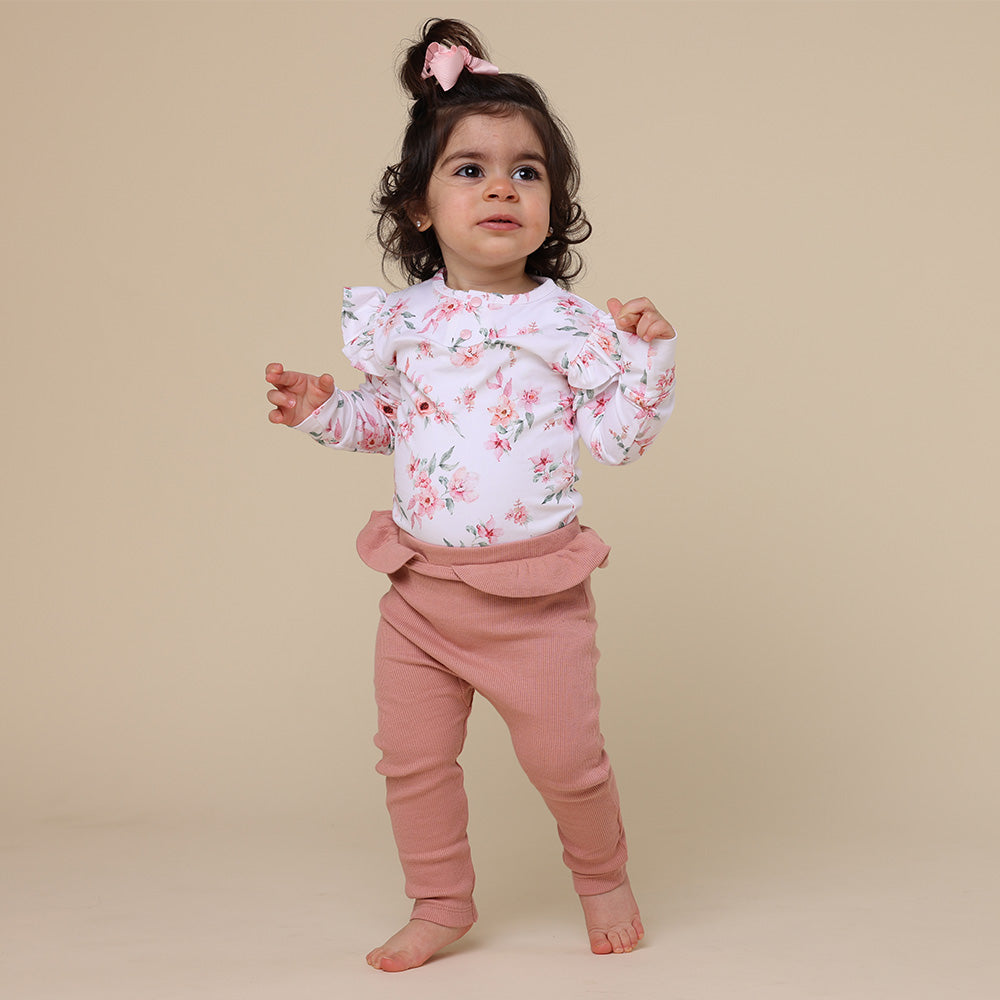 Camille Long Sleeve Organic Bodysuit with Frill - View 4