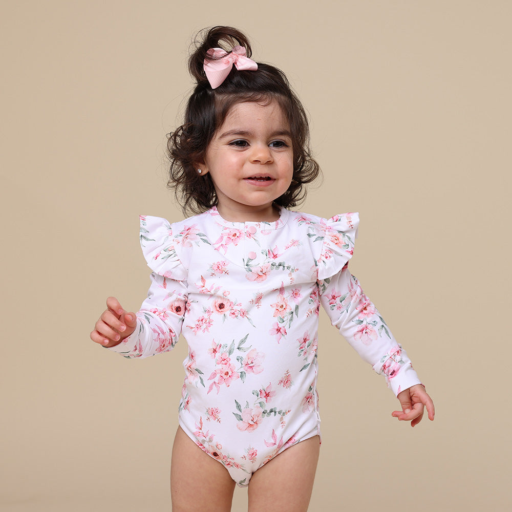 Camille Long Sleeve Organic Bodysuit with Frill - View 3