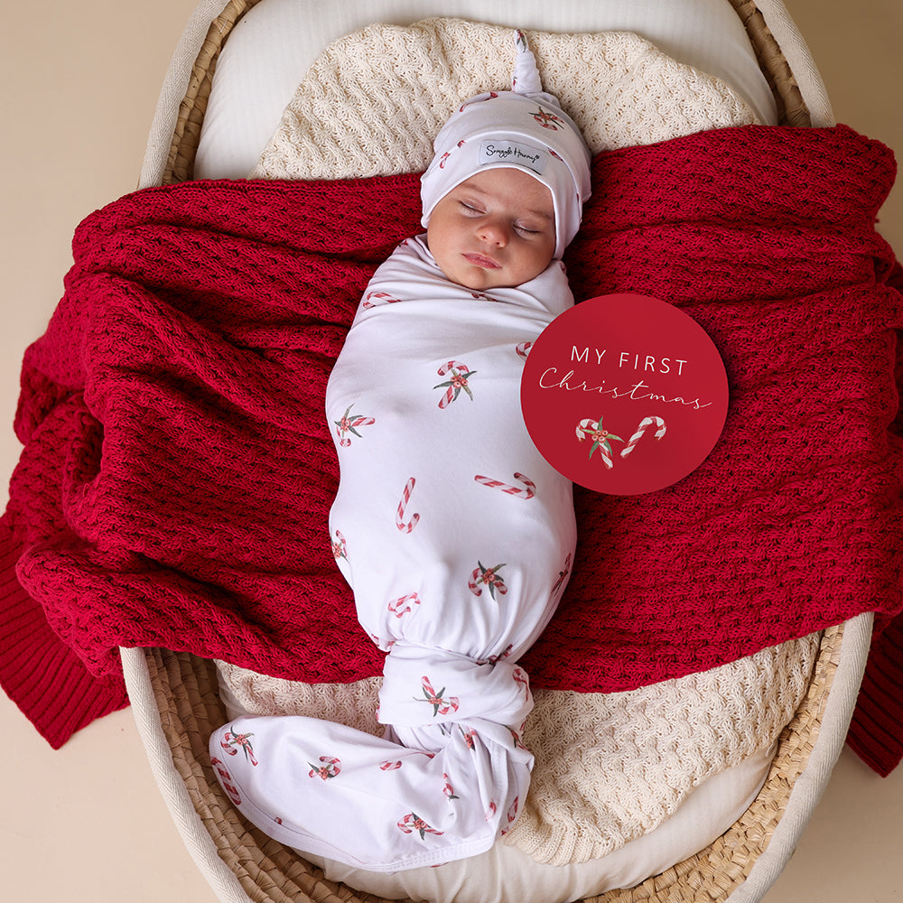 Red Diamond Knit Organic Baby Blanket - View 3