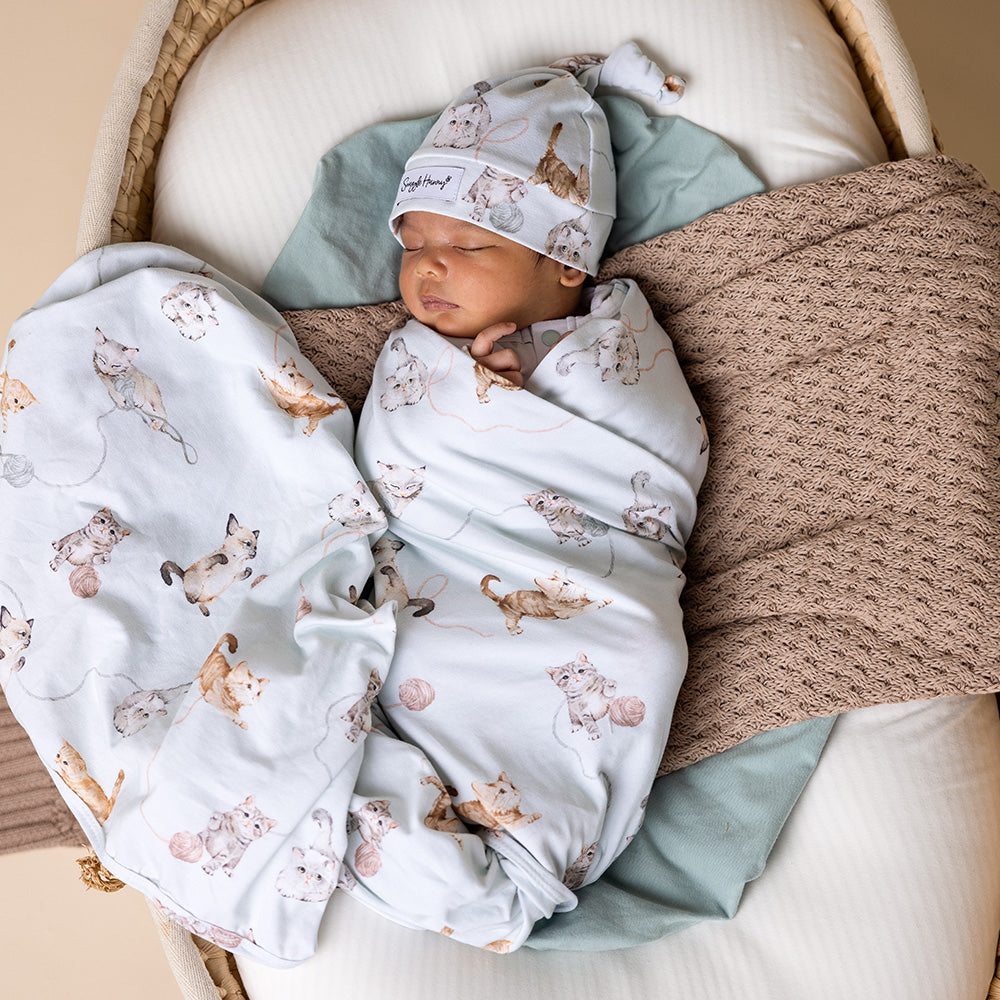 Kittens Organic Jersey Wrap & Beanie Set - View 4