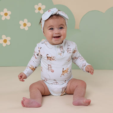 Toddler wearing Kittens Long Sleeve Organic Bodysuit | Snuggle Hunny