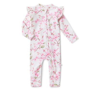 Cherry Blossom Organic Convertible Romper with Frill | Snuggle Hunny