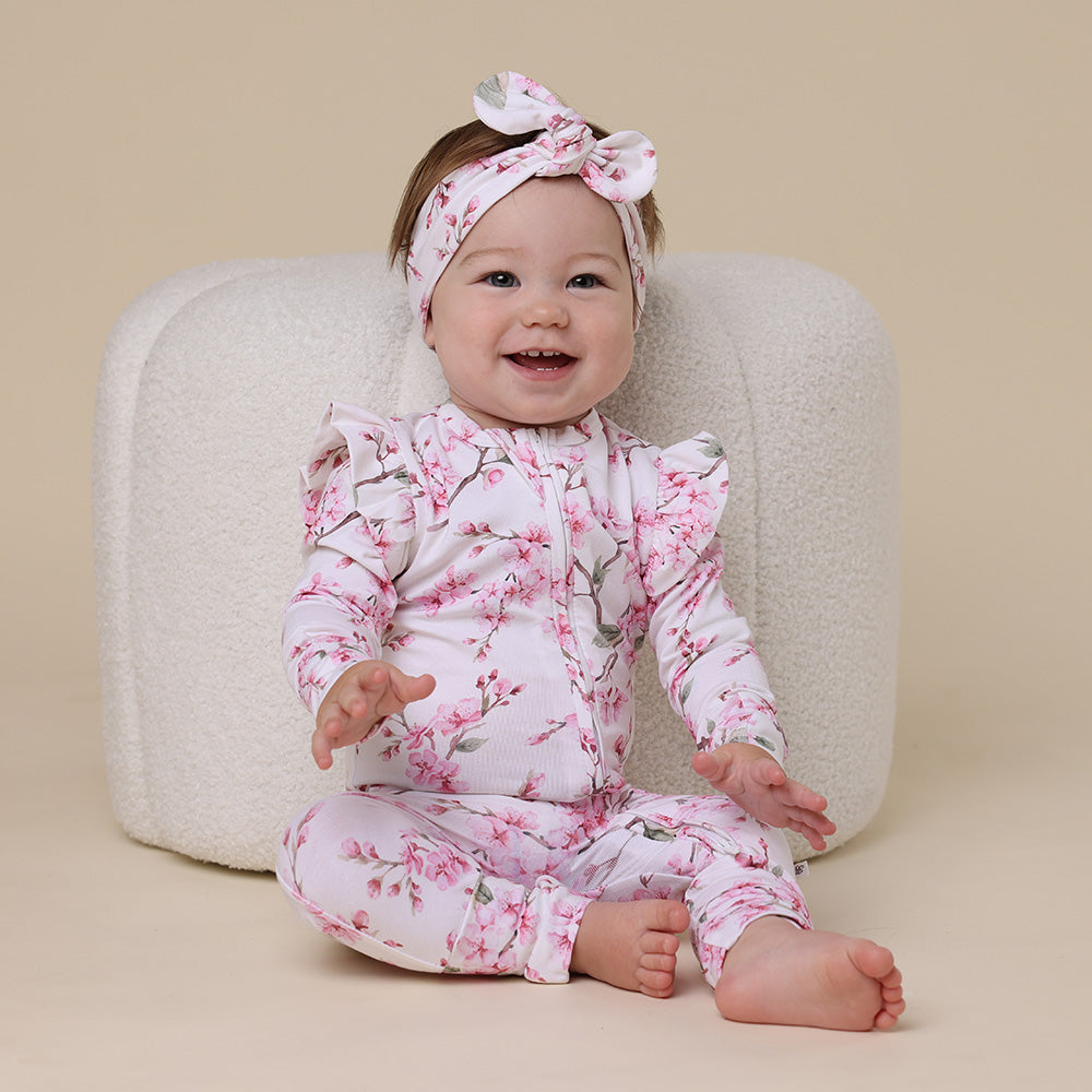 Cherry Blossom Organic Snugglesuit Convertible Romper with Frill - View 1