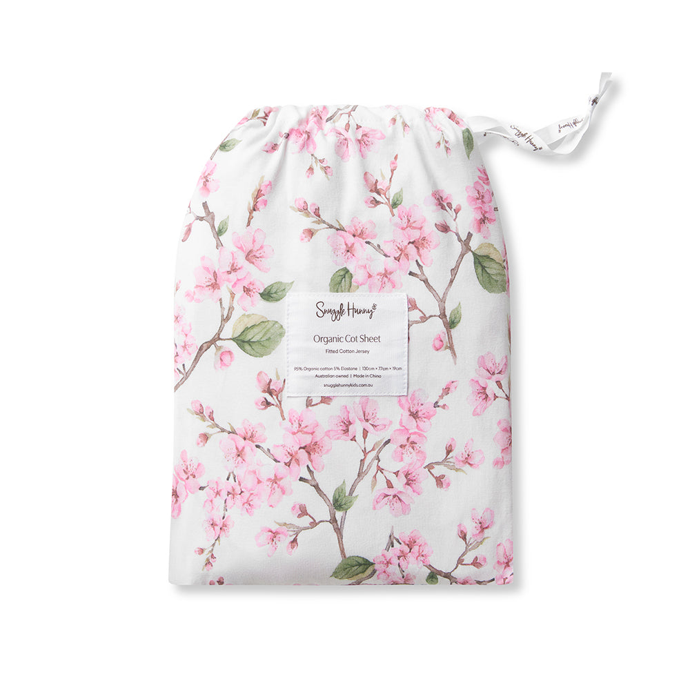 Cherry Blossom Organic Fitted Cot Sheet - View 9