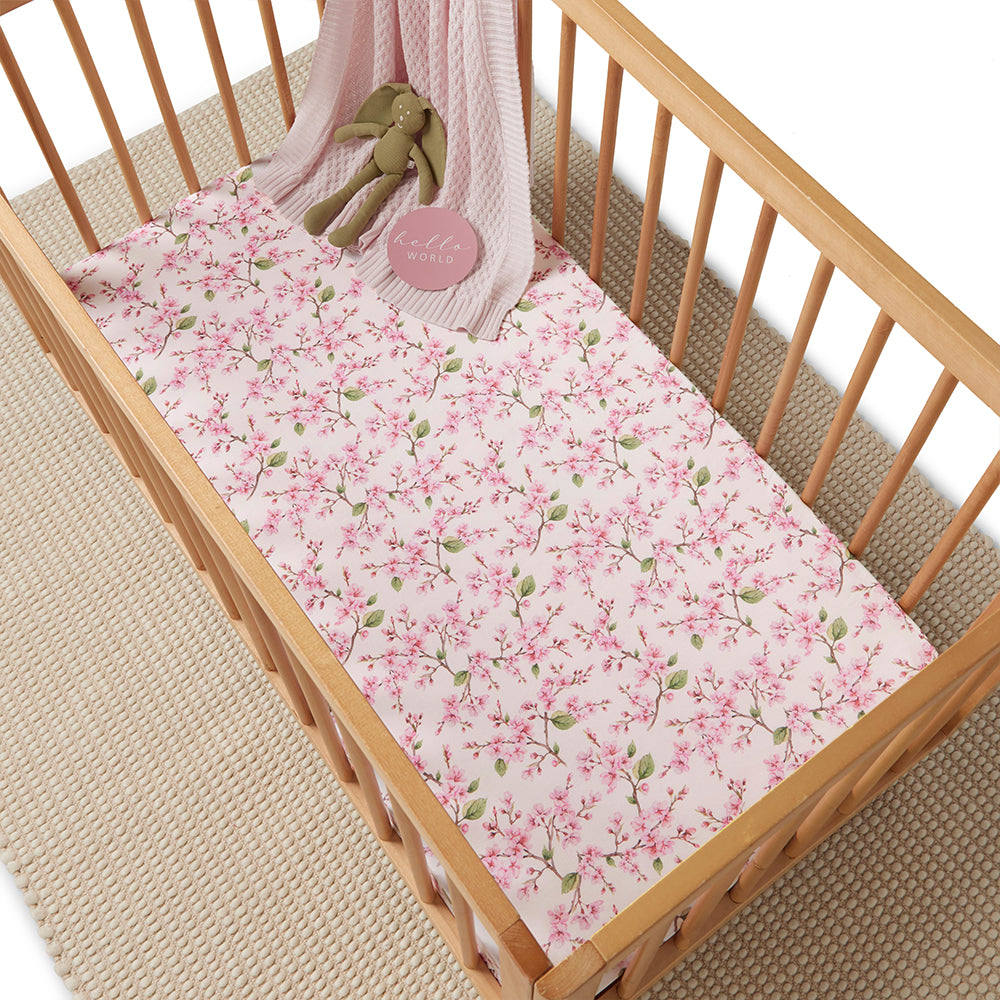 Cherry Blossom Organic Fitted Cot Sheet - View 7