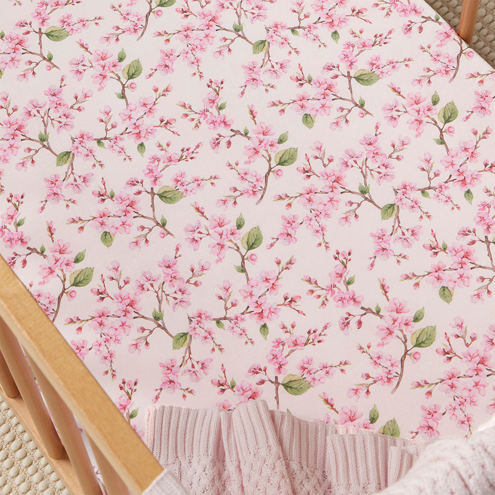 Cherry Blossom Organic Fitted Cot Sheet - View 8