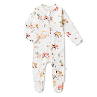 Diggers & Tractors Organic Snuggle Sleepsuit Zip Footie | Snuggle Hunny